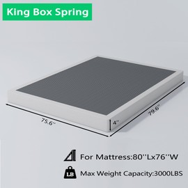Vaciwe 4 Inch Box Spring King Size Bed Base, Heavy Duty Metal Frame Mattress Foundation with Easy Clean Cover, Noise Free,Easy Assembly