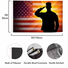 Swono American Soldier Flag Proud Saluting Soldier Memorial Day Independence Day Outdoor Garden Flag Indoor Flag Home Decor Standing Farm Flag Banner 3x5ft