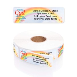 Scripture Saying Designer Rolled Address Labels with Elegant Plastic Dispenser - Roll of 500