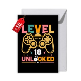 WBdesignz WBdesignz Gaming Geburtstagskarte mit Umschlag - 18. Geburtstag Geschenkkarte Happy Birthday - 18ter Geburtstag (XXL DIN A4)