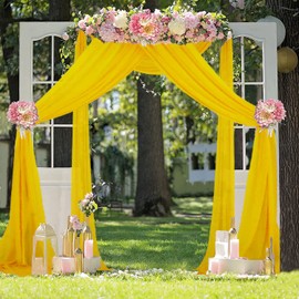 FUHSY Wedding Arch Draping Fabric 1 Panel 0.7M x 6M Gold Sheer Chiffon Drapery Fabric for Bridal Shower Sheer Backdrop Curtains Chiffon Wedding Arch Drapes for Arbor Wedding Archway Ceremony