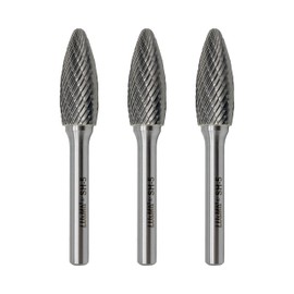 SH-5 Tungsten Carbide Burr Rotary File Flame Shape Double Cut (1/2” Cutter Dia X 1-1/4”Cutter Length) with 1/4'' Shank Dia,3PCS