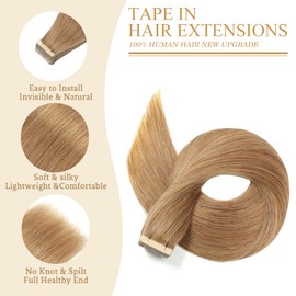Hair Tape in Extensions 18 Inch 20pcs Tape in Hair Extensions Real Human Hair Seamless Invisible Tape Hair Extensions Human Hair Glue Skin Weft Tape Extensions Auburn Brown Color(30#, 18 Inch)