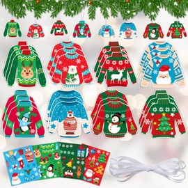 24 Pieces Make Your Own Christmas Sweater Ornaments with 16 Pieces Christmas Stickers DIY Hanging Sweaters Ugly Sweater Ornaments for Party Christmas Tree Decor Favors, 6 x 5.5 Inches