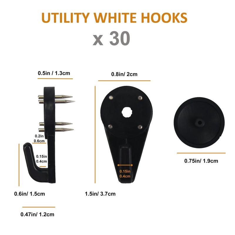 Light Hooks for Concrete Walls: 30 Pack Small Utility Wall-Mount