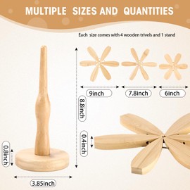 Reallnaive 12 Pcs Foldable Wooden Trivet for Hot Dishes Set, 3 Sizes Tree Shape Kitchen Coasters with 3 Stands for Pots Holders, Plates, Potted Plants, Bowls, Decoration(Bamboo Color)