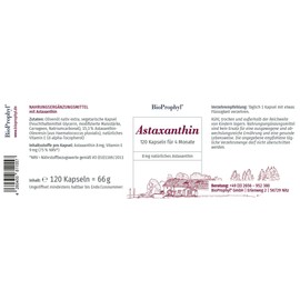 BioProphyl® Astaxanthin - 8 mg reines Astaxanthin mit Vitamin E - 120 pflanzliche Kapseln