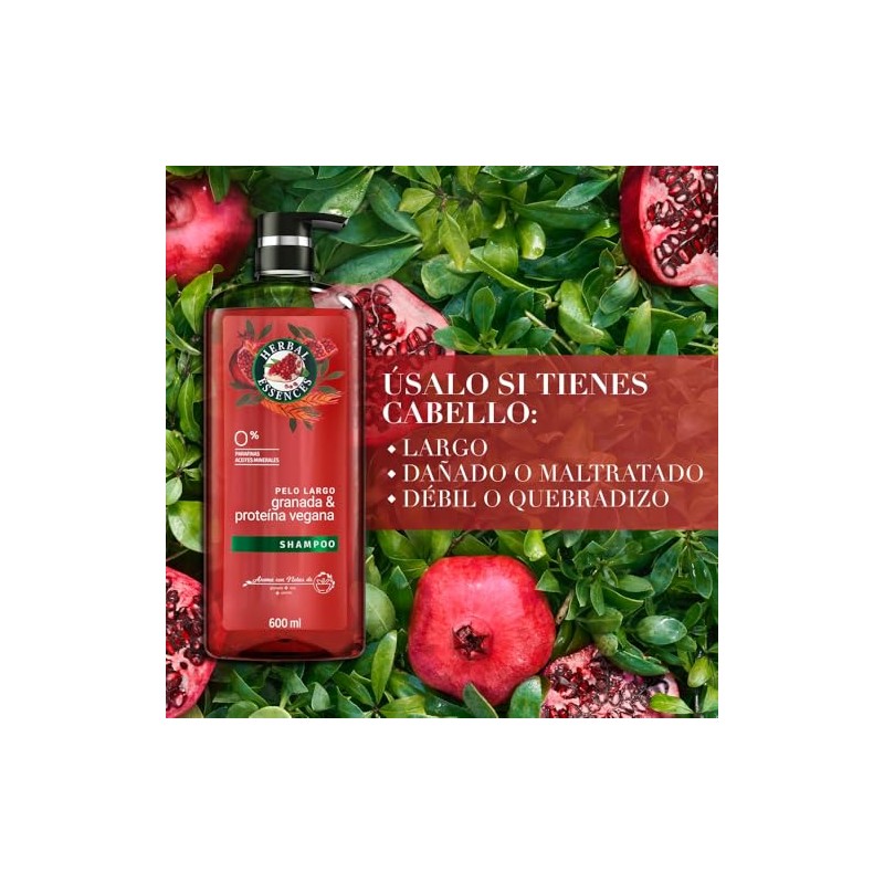 Herbal Essences Shampoo Granada y Proteína Vegana 600 ml