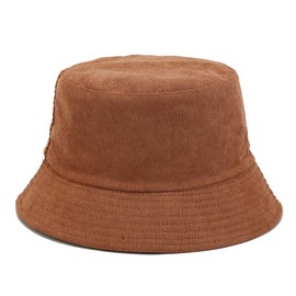 Quanhaigou Corduroy Bucket Hats Unisex Reversible Travel Daily Cap for Men Women Teens (Classic Brown)