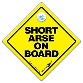 iwantthatsign.com Short Arse On Board Car Sign Yellow and Black Baby On Board Style Suction Cup Car Sign For Small People