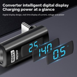 YACSEJAO USB C L Shape Adapter with LED Display 140 W 40 Gbps 90 Degree USB Type C Male to Female Voltage Fast Charging Monitoring Display Tester Detector