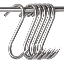 HONSHEN 12mm Heavy Duty Meat Hooks,8 inch Stainless Steel S-Hooks Meat Processing Butcher Hook,6 Pack