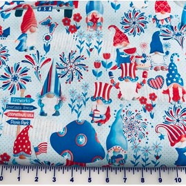 Benartex American Gnomes 12722-05 Gnometown USA Light Blue Cotton Fabric by The Yard
