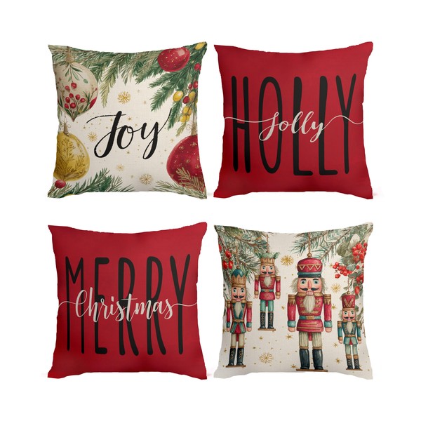 FUYUCHEN Merry Christmas Pillow Covers 18x18 Inch Joy Christmas Nutcracker