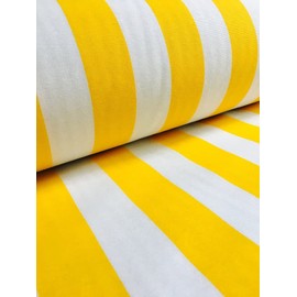 Sofia Striped Fabric - 4cm Wide White Stripes for Curtains Upholstery Home Decor Table Runner Material - 140cm Wide (2 Metres, Yellow)