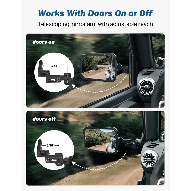 JOYTUTUS Wrangler Mirrors Doors Off or Doors On with Integrated