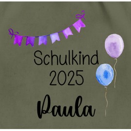 Geschenk mit Namen personalisiert by Shirtracer - Gym Bag Backpack - First Day of School - School Child 2025 with Name | Gifts for First Day of School, 16 Olive Green, Unit size