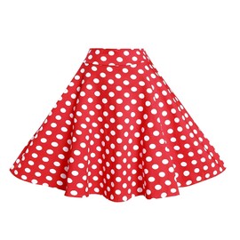 BI.TENCON - Falda clásico para mujer, con cintura fruncida, estilo Rockabilly Swing casual para fiesta, Punto rojo y blanco, Large
