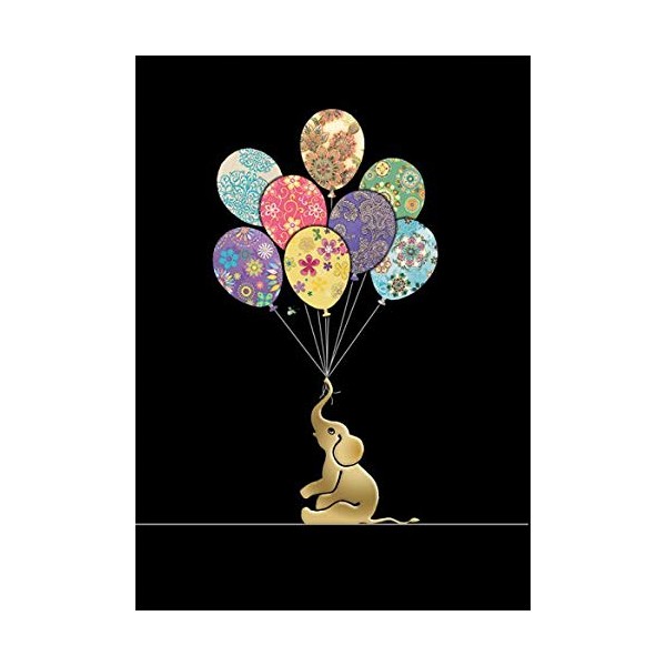 Bug Art Open Blank/Birthday Card (BA-M156) - Elephant and Balloons - Foil and Embossed Finish - Jewels Range