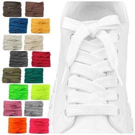 SULPO 2 Pairs Flat Shoelaces - 12mm Wide Shoe Laces for Shoes - 60-200cm - Washable & Tear Resistant Polyester - 18 Colours, White