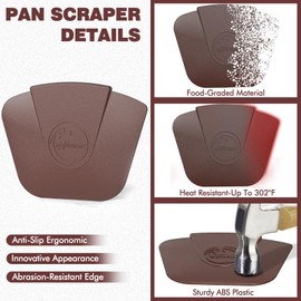 Pan Scraper Dish Scraper Tool - Pot Scraper Plastic for Cast Iron Skillet Cookware Cleaning, 3 Pcs Non Scratch Plastic Food Scraper Tool Kitchen, Heat Resistant Kitchen Scraper, Brown