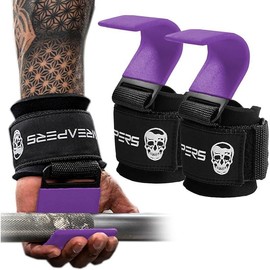 Gymreapere Weight Lifting Hooks (Pair), Heavy Duty Power Wrist Straps Hand Grip Support For Deadlifts, Pull Ups, Shrugs - Gym Gloves For Men and Women - Colour: Purple