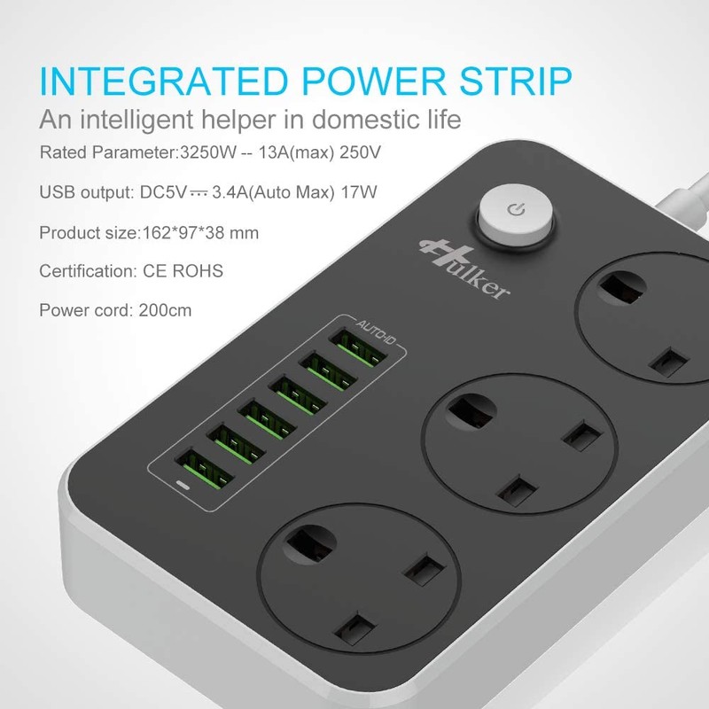 Hulker Power Strips with USB ports 3 Way Outlets 6