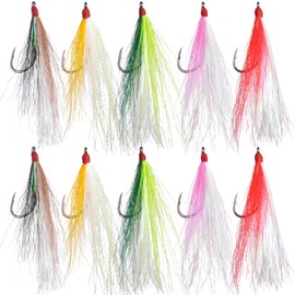 Bucktails Teasers Fishing Hooks, 10pcs Saltwater Fishing Teaser Lures with Crystal Mylar Flash Teaser Flounder Rig Bucktail Teasers Jig Hooks