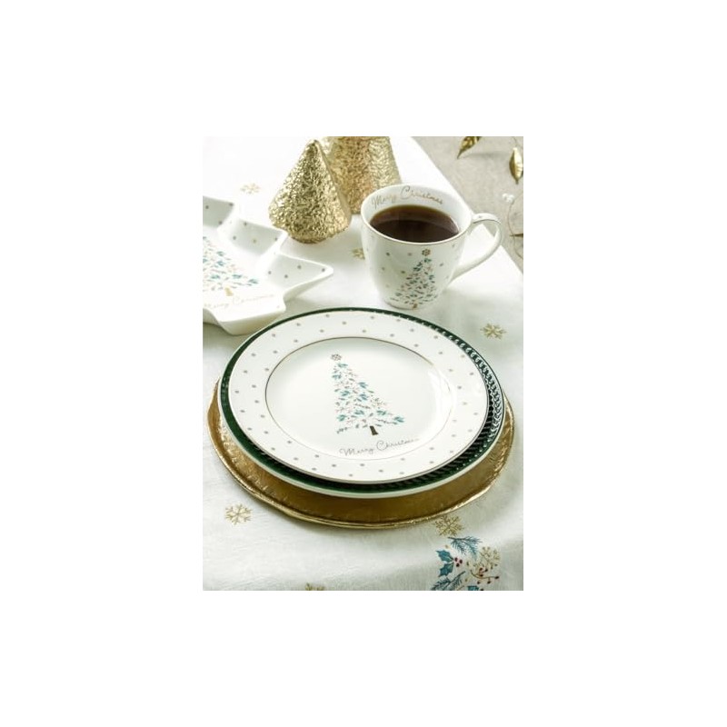 GreenGate Lucie Xmas Table Runner White with Fir Trees Embroidered