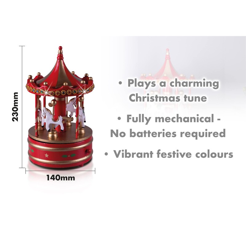 St Helens Home & Garden Wooden Carousel Music Box (Red