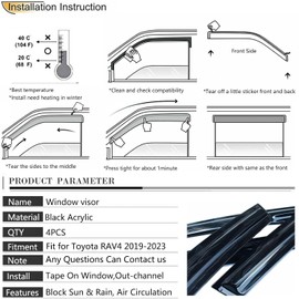 BeeGo Window Vent Visor Deflectors Rain Guards 6pcs Compatible with for Toyota Rav4 2019 2020 2021 2022 2023 Rain Guards for Car Windows Accessories Black