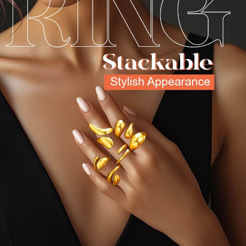 GRAEEN Gold Chunky Ring Set Adjustable Stackable Rings Stacking Thumb