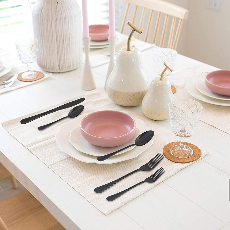 5PCS Stainless Steel Tableware with Round Edge Black Flatware Cutlery