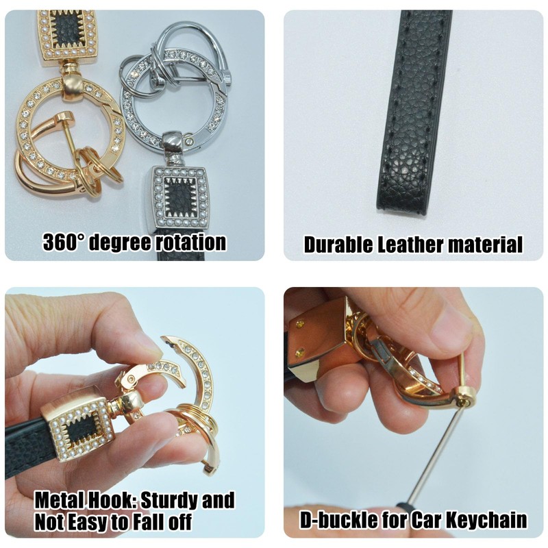 Leather Car Key Fob, 2 Pieces Universal Car Key Ring