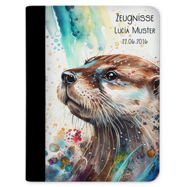 CreaDesign, Children's Certificate Folder with Name, Otter Motif without Transparent Pockets, A4, 24 x 31 x 1 cm, Black Spine