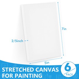 ESRICH Small Canvases for Painting, 6 Pack Canvas 5x7 Inch Stretched Canvas 2/5" Profile Primed Acid Free Painting Canvas for Kids for Oil Paint,Watercolor,Acrylic Paint,Gouache &Tempera.