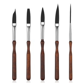 DOPENSPI 5 Pcs Starter Pinstriping Brush, High Performance Striping Brushes Set with Sword Liner Flat Head for Detail Art Painting Birch Wood Handle Nylon Bristles