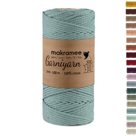 GARNIYARN Premium Macrame Yarn 3 mm - Soft Cotton Rope for Macrame, DIY Craft Projects, Wall Hangings, Plant Hangers and Home Accessories, Knitting - 100% Natural Cotton - 3 mm (Duck Egg Blue, 100 m)
