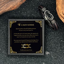 LEAFIA Knoten Lederarmband Herren, Armband Herren mit Gravur Ich liebe dich, Weihnachtsgeschenke, Geschenk für Ihn Hochzeitstag, Männer zum Valentinstag, Geburtstage für Männer, Ehemann FR