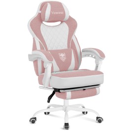 Vonesse Gaming Chair, Reclining Fabric Gaming Chairs for Adults 250LBS, Office Chair with Pocket Spring Cushion, Computer Chair with Footrest and Massage Lumbar Support (Pink)