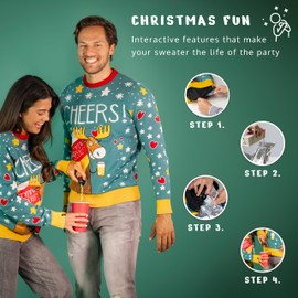 JAP Christmas Sweater - Funny Ugly Christmas Sweater for Women and Men - with Drink Tap - Cheers! - M