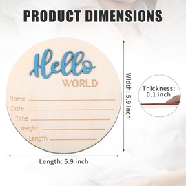 Wooden Baby Announcement Sign, 5.9 Inch Hello World Newborn Sign, Hospital Birth Stat Plaque, Hospitals, Homes, Nurseries, Suitable for Newborn Boys and Girls, Birth Souvenir (Blue)