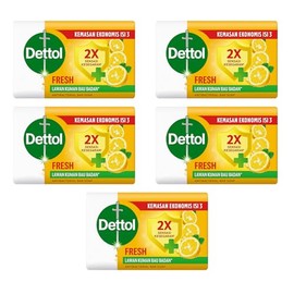 Dettol Antibacterial Bar Soap – 5 Pack, 100g Each – Fresh Citrus Scent – Kills 99.9% of Germs – For Daily Use