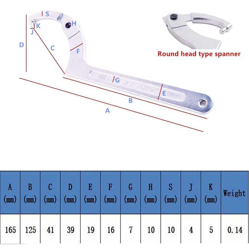 Eowpower Chrome Vanadium Adjustable C Spanner Hook Wrench Tool Round