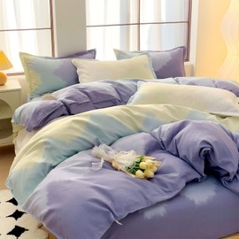 Guchuang Bedding Purple and White Single Size Girls Duvet Cover Ombre Rainbow Bedding Set Soft Microfiber Cute Quilt Cover for Kids Girls Teens Adults with 1 Pillowcases Zipper Closure 135x200cm