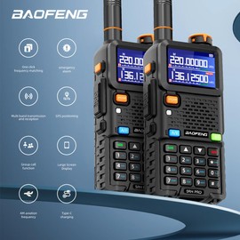 BAOFENG 5RH Pro GPS Handheld Radio Multi-Band USB-C Charging Radio Copy Frequency 640 Channels Walkie Talkie 10W High Power APRS Radio for Adult