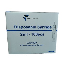 PintoMed Syringes 2 ml Pack 100 without Needle, Disposable, 2 Pieces, Sterile, Luer Slip for Laboratory Accuracy, Small Pet Feeding, Hobby, Industrial Precision Application, Liquid Measurement