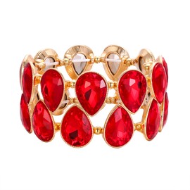 EVER FAITH Bridal Bracelet Pear Shape Rhinestone Crystal Stretch Bracelet for Women Wedding, Crystal