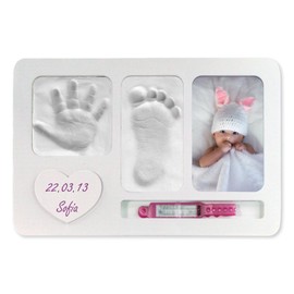 Footprints Frame for Babies, Hand and Foot, Christening Gift Ideas for Newborn and Girls, Footprints Set for Birthdays, Adjustable Photo Frame with Slot for Birth Bracelet