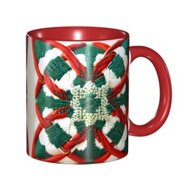 BROLEO Red Classic Mugs Ceramic Mug Suitable for Cappuccino, Latte, Cereal, Yogurt, Milk, hot or Cold Drinks Micro-Wave Oven Woolen Fabric Pattern Picture